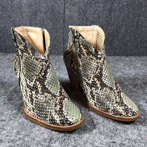 Paul Green Snake Print Ankle Booties Womens 8 Woven Leather Block Heel Zip